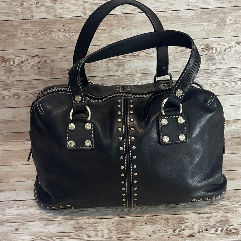 MICHAEL Michael Kors Black Studded Leather Satchel Bag